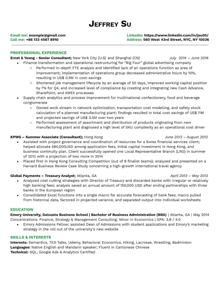 resume work experience format